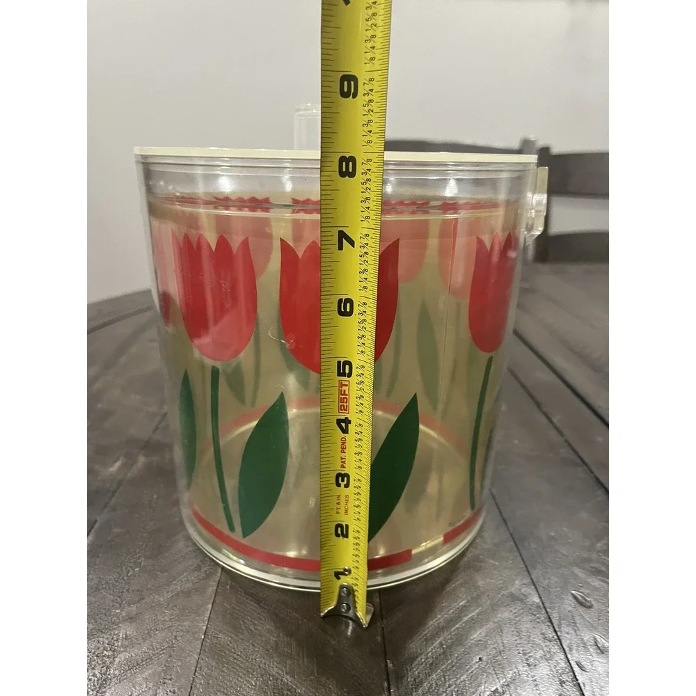 Vintage HJ‎ STOTTER Painted Acrylic Red Tulip Ice Bucket Barware Floral